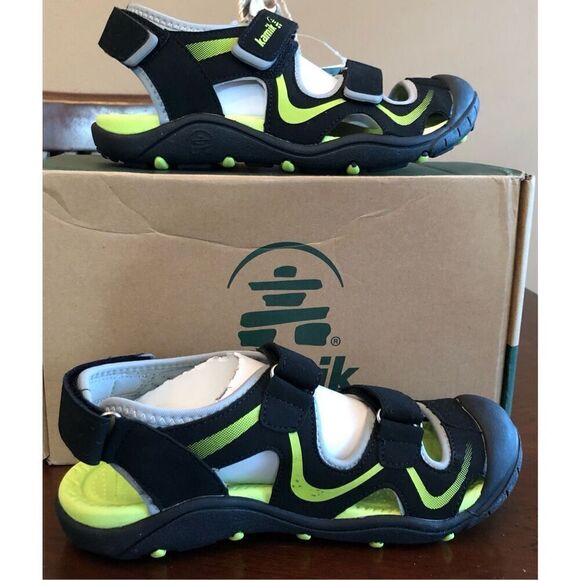 KAMIK - NWTIB - Youth Sz 36 (4) "Wander" Sandal in Black/Lime. Vegan & Washable! - Picture 6 of 16